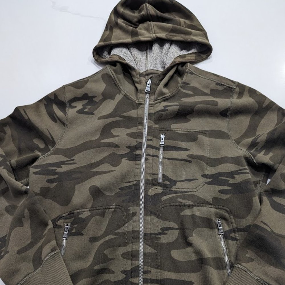 EXPRESS Men Camouflage Jacket Coat Hoodie Zipper Front Brown Camo Size Medium
